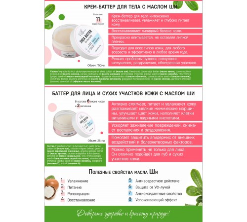 Баттер для лица и сухих участков кожи с маслом ши, 25 мл