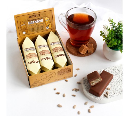 Конфета Любимый Барнаул с молочным шоколадом, семенами подсолнечника и мёдом, 32 г  (заказ от 9 штук)