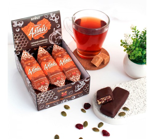 Конфета Любимый Алтай: горький шоколад, вяленая клюква, семя тыквы и мёд, 32 г (заказ от 9 штук)