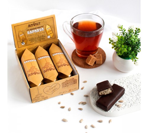 Конфета Любимый Барнаул с горьким шоколадом, семенами подсолнечника и мёдом, 32 г  (заказ от 9 штук)