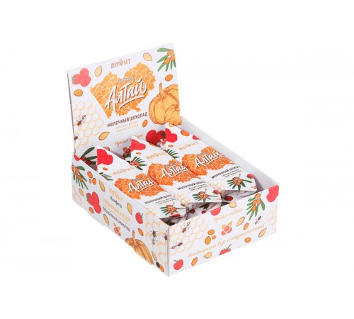 Конфета Любимый Алтай с молочным шоколадом, облепихой, малиной и семенами тыквы, 32 г (заказ от 9 штук)