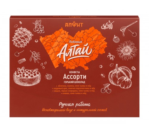 Набор конфет ручной работы Любимый Алтай Ассорти в горьком шоколаде, 4 шт.
