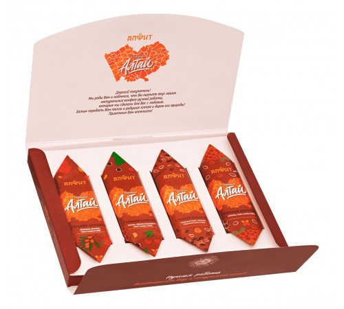 Набор конфет ручной работы Любимый Алтай Ассорти в горьком шоколаде, 4 шт.