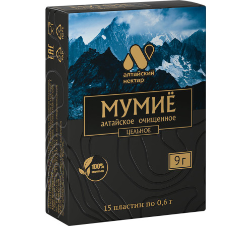 Мумиё очищенное цельное Алтайский нектар цельное, 9 г (15 пластин по 0,6 г)