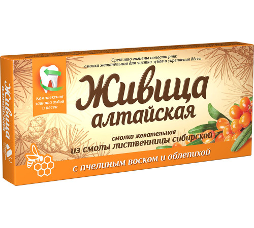Смолка Живица алтайская лиственничная с пчелиным воском и облепихой, 4 штуки