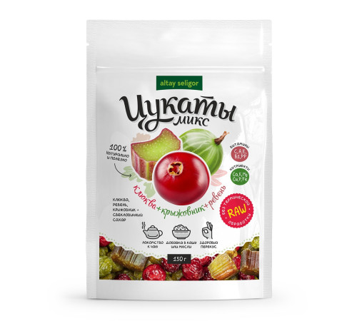 Цукаты Микс Алтай-Селигор: клюква, крыжовник, ревень, 150 г