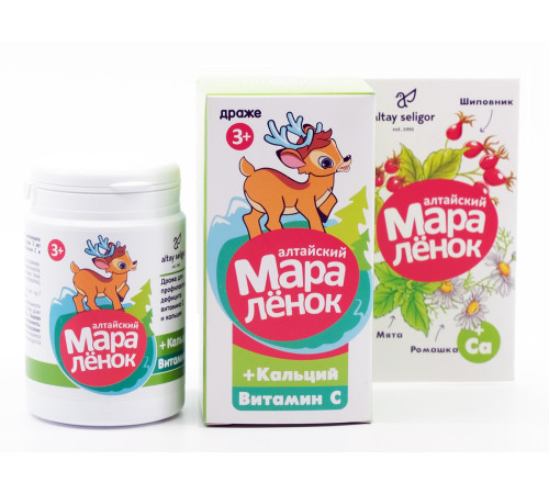 Драже Алтайский Маралёнок с кальцием, витамином С, шиповником и мятой, 70 г