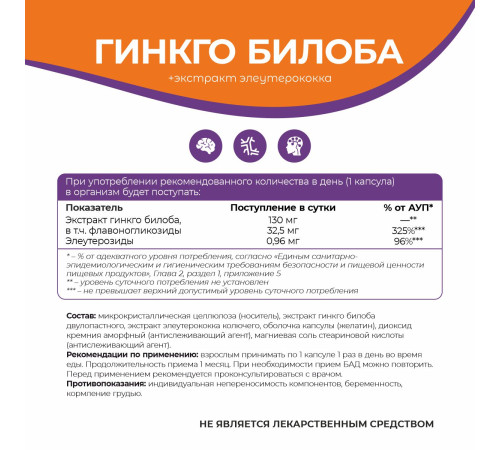 Гинкго билоба + экстракт элеутерококка Naturalsphere, 90 капсул