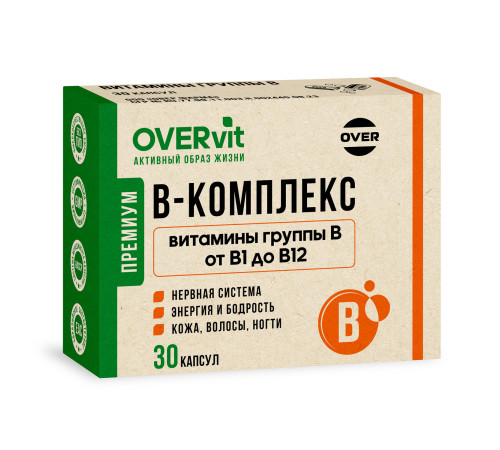 В-комплекс: витамины группы В от В1 до В12 OVERVit, 30 капсул