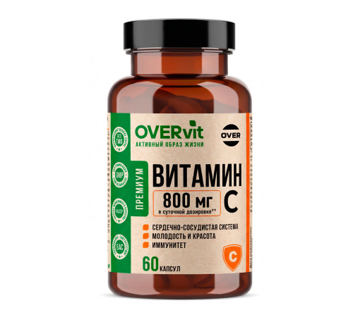 Витамин С 800 мг в суточной дозировке (2 капсулы) OVERVit, 60 капсул