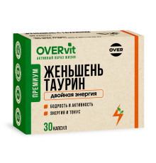 Женьшень с таурином OVERVit, 30 капсул