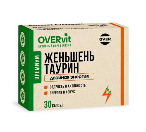Женьшень с таурином OVERVit, 30 капсул