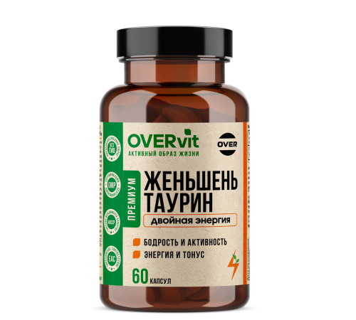 Женьшень с таурином OVERVit, 60 капсул