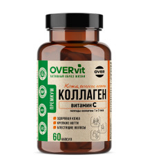Коллаген говяжий с витамином C OVERVit, 60 капсул