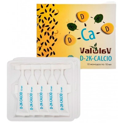 ValulaV D-2K-CALCIO – источник биодоступных витаминов D3, K1, K2 и кальция, 10 монодоз