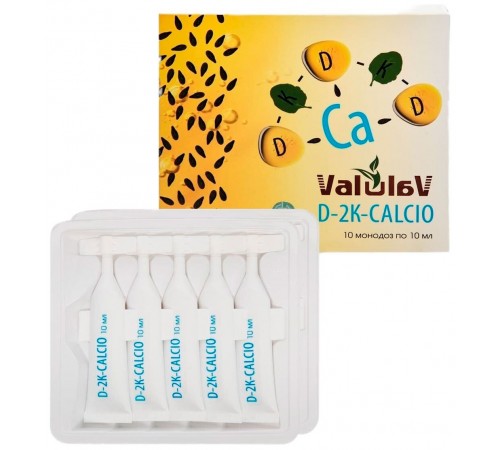 ValulaV D-2K-CALCIO – источник биодоступных витаминов D3, K1, K2 и кальция, 10 монодоз
