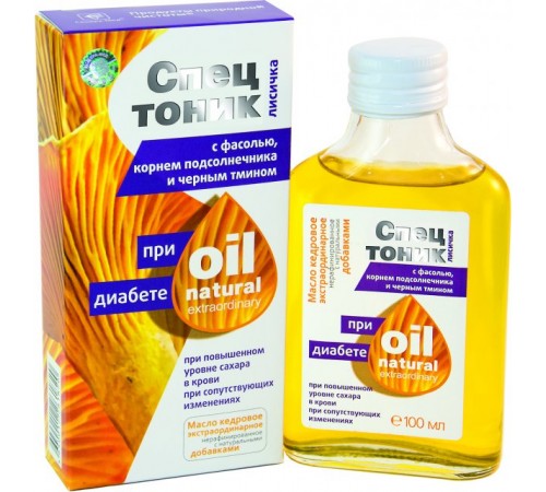 Спецтоник Лисичка с фасолью, корнем подсолнечника и чёрным тмином При диабете, 100 мл