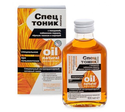 Спецтоник Лисичка с гвоздикой, кайенским перцем, чёрным тмином и корицей При гельминтозах, 100 мл