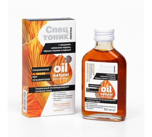 Спецтоник Лисичка с гвоздикой, кайенским перцем, чёрным тмином и корицей При гельминтозах, 100 мл