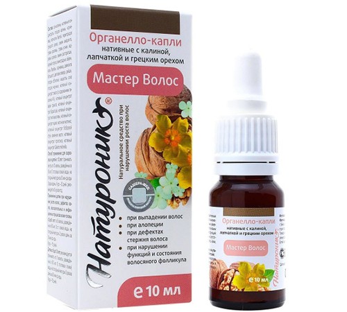 Натуроник Мастер Волос, органелло-капли с калиной, лапчаткой и грецким орехом, 10 мл