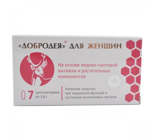 Суппозитории (свечи) для женщин Добродея для профилактики кандидоза, эрозии, эндометриоза, при климаксе, 7 шт.