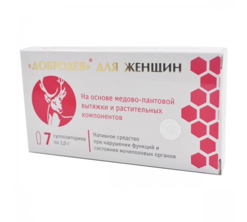 Суппозитории (свечи) для женщин Добродея для профилактики кандидоза, эрозии, эндометриоза, при климаксе, 7 шт.
