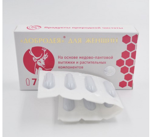 Суппозитории (свечи) для женщин Добродея для профилактики кандидоза, эрозии, эндометриоза, при климаксе, 7 шт.