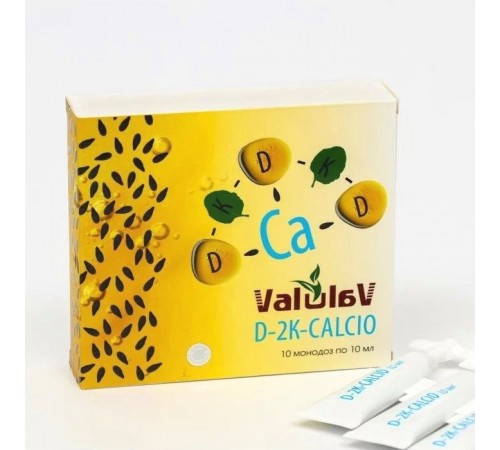 ValulaV D-2K-CALCIO – источник биодоступных витаминов D3, K1, K2 и кальция, 10 монодоз