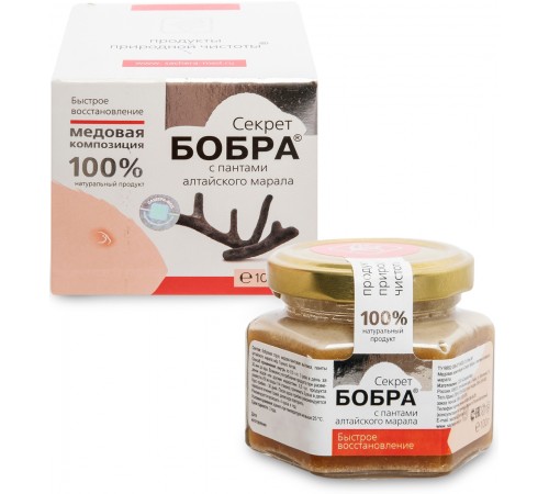 Секрет бобра с пантами алтайского марала Быстрое восстановление, медовая композиция 100 г