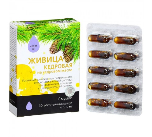 Живица кедровая на кедровом масле с мумиё при повреждениях опорно-двигательной системы, капсулы 30 шт.
